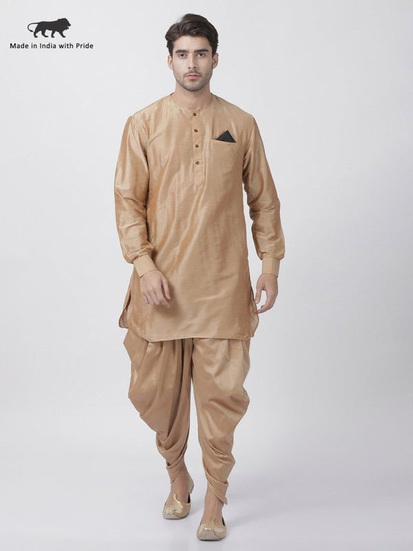 Men's Gold Cotton Blend Kurta and Dhoti Pant Set - Vastramay