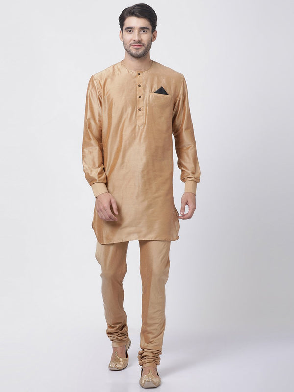 Men's Gold Cotton Blend Kurta and Pyjama Set - Vastramay