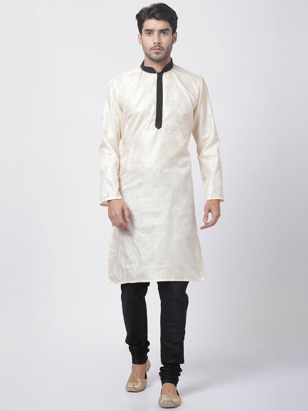 Men's Gold Cotton Silk Blend Kurta and Pyjama Set - Vastramay