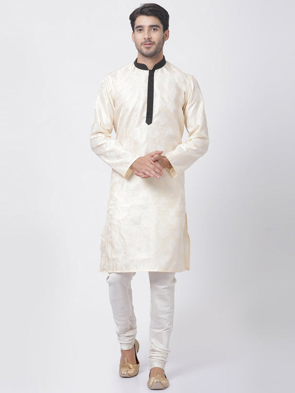 Men's Gold Cotton Silk Blend Kurta and Pyjama Set - Vastramay