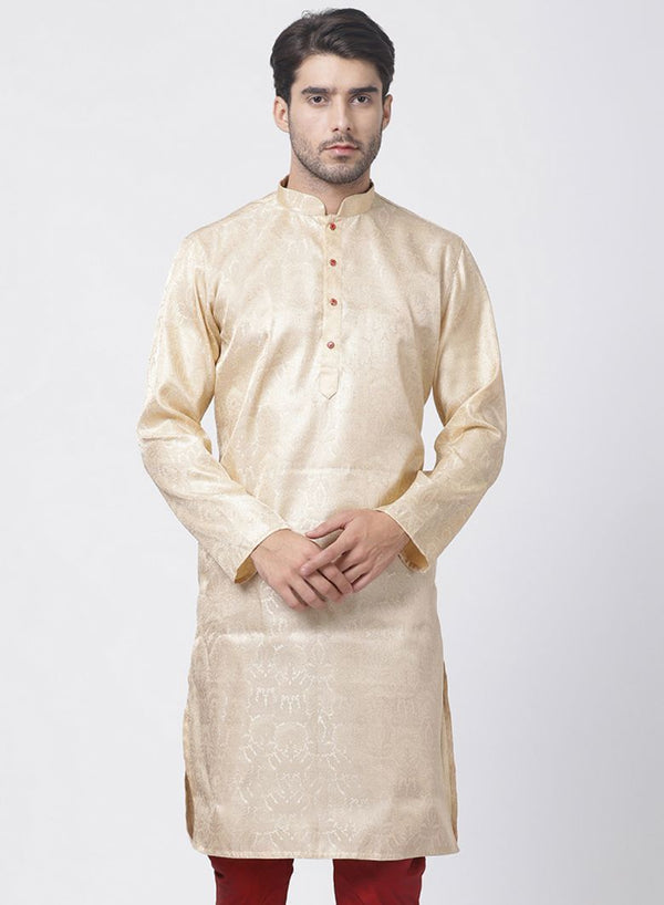 Men's Gold Cotton Silk Blend Kurta - Vastramay