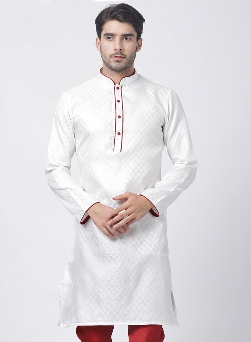 Men's White Cotton Silk Blend Kurta