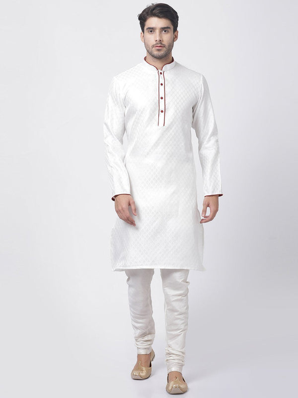 Men's White Cotton Silk Blend Kurta and Pyjama Set - Vastramay