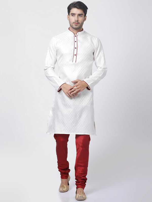 Men's White Cotton Silk Blend Kurta and Pyjama Set - Vastramay