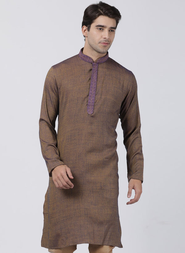 Men's Brown Cotton Blend Kurta - Vastramay