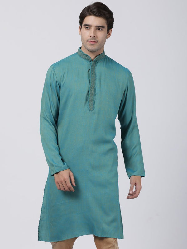 Men's Green Cotton Blend Kurta - Vastramay