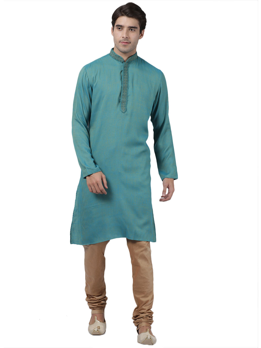 Men's Green Cotton Blend Kurta and Pyjama Set