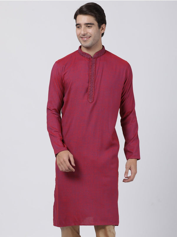 Men's Purple Cotton Blend Kurta