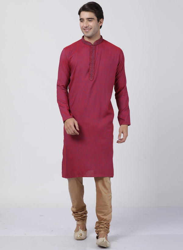 Men's Purple Cotton Blend Kurta and Pyjama Set - Vastramay