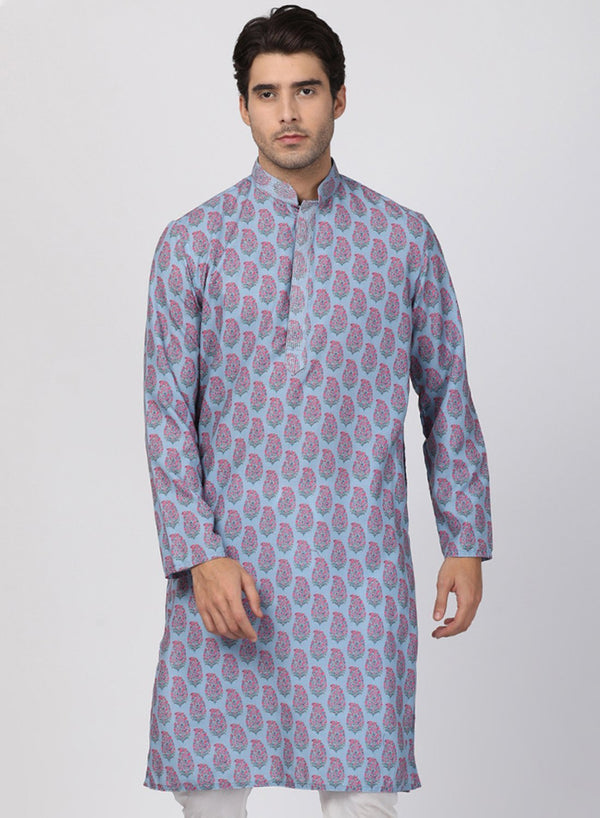 Men's Grey Cotton Blend Kurta - Vastramay