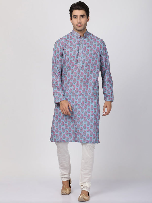 Men's Grey Cotton Blend Kurta and Pyjama Set - Vastramay