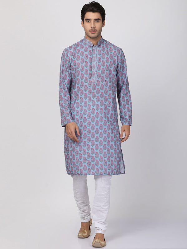 Men's Grey Cotton Blend Kurta and Pyjama Set - Vastramay