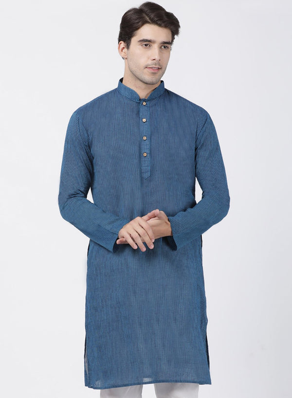 Men's Blue Pure Cotton Kurta - Vastramay