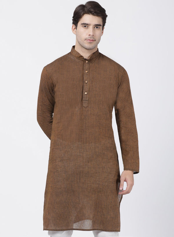 Men's Brown Pure Cotton Kurta - Vastramay