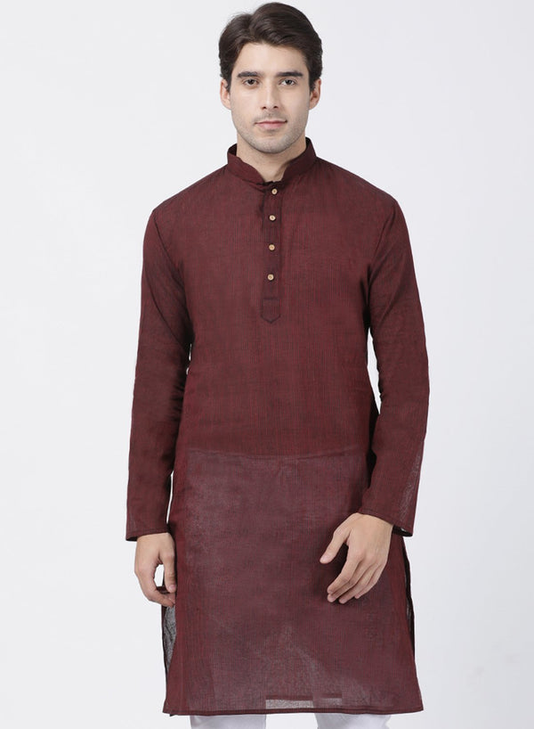 Men's Maroon Pure Cotton Kurta - Vastramay