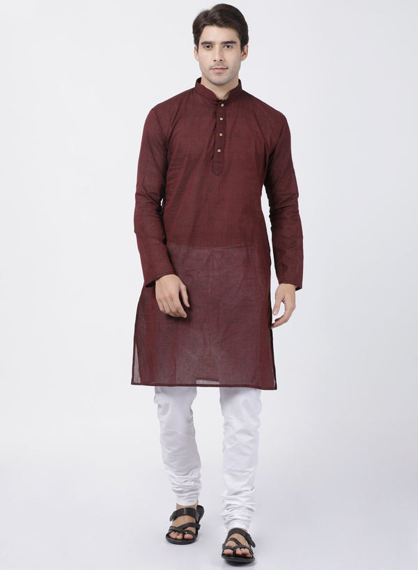 Men's Maroon Pure Cotton Kurta and Pyjama Set - Vastramay