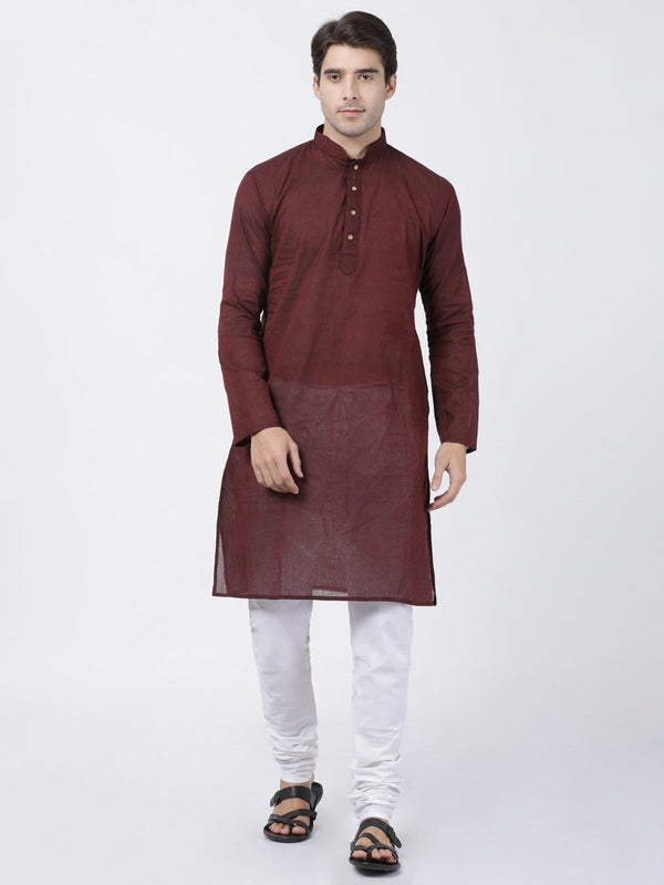 Men's Maroon Pure Cotton Kurta and Pyjama Set - Vastramay