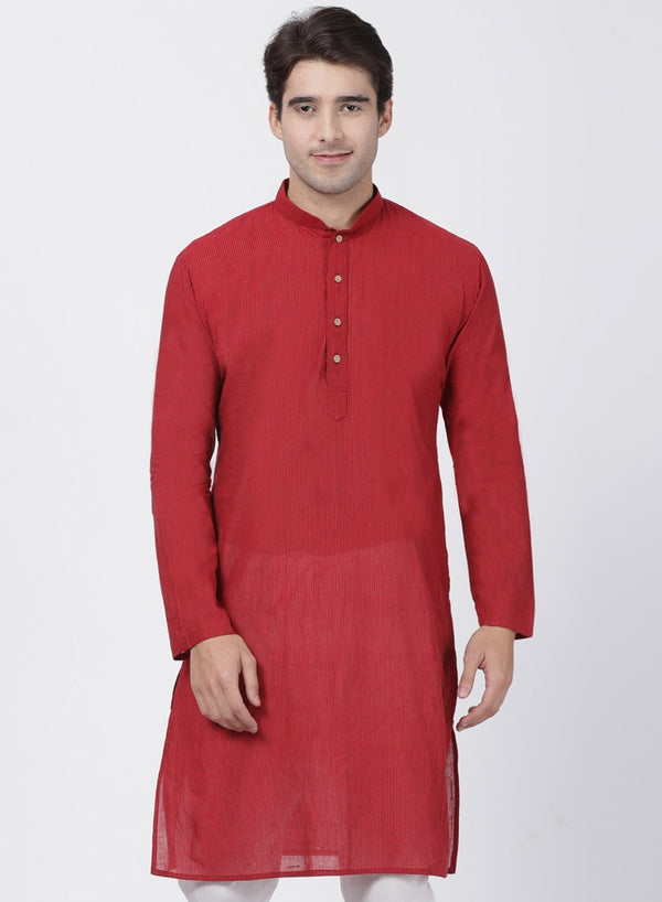 Men's Red Pure Cotton Kurta - Vastramay