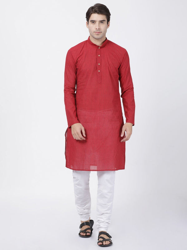 Men's Red Pure Cotton Kurta and Pyjama Set - Vastramay