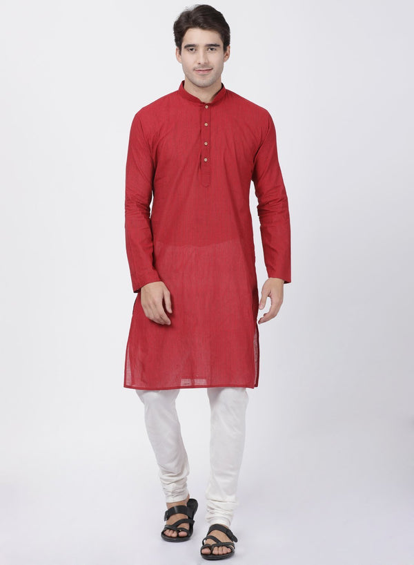 Men's Red Pure Cotton Kurta and Pyjama Set - Vastramay