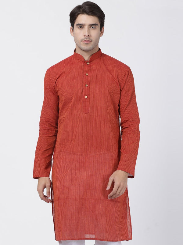 Men's Orange Pure Cotton Kurta - Vastramay