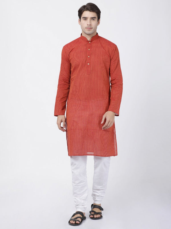 Men's Orange Pure Cotton Kurta and Pyjama Set - Vastramay