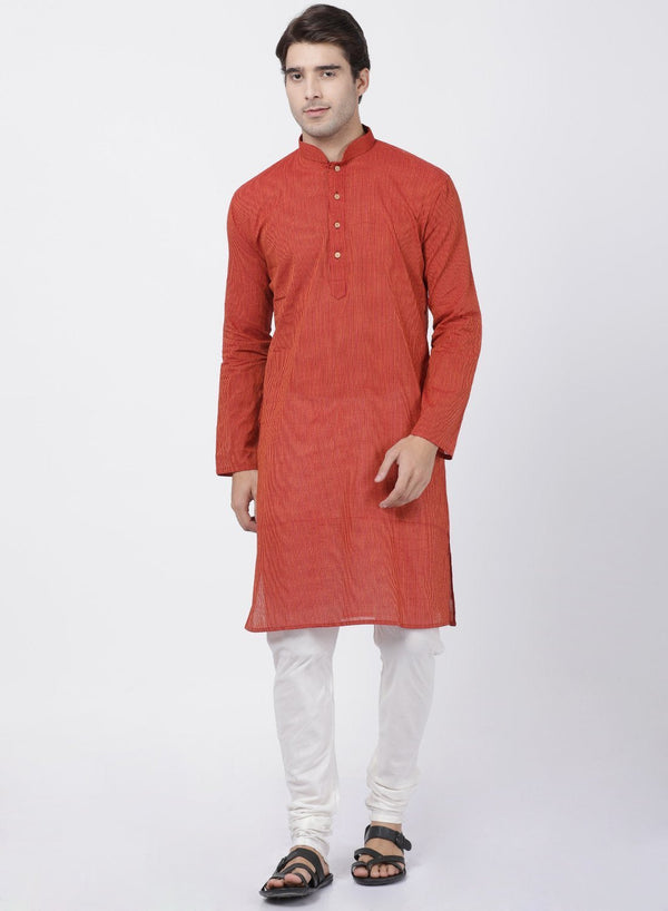 Men's Orange Pure Cotton Kurta and Pyjama Set - Vastramay