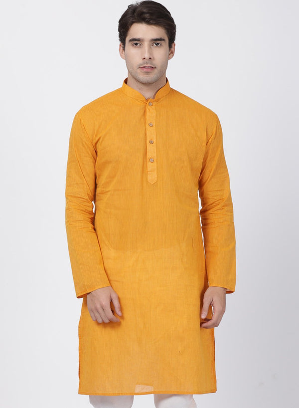 Men's Yellow Pure Cotton Kurta - Vastramay