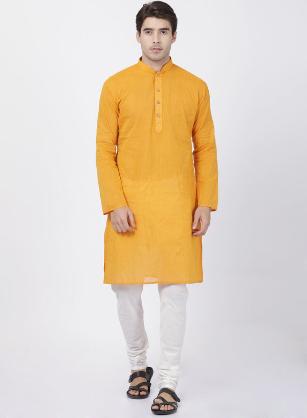 Men's Yellow Pure Cotton Kurta and Pyjama Set - Vastramay