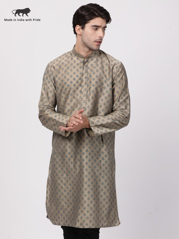 Men's Beige Cotton Silk Blend Kurta - Vastramay