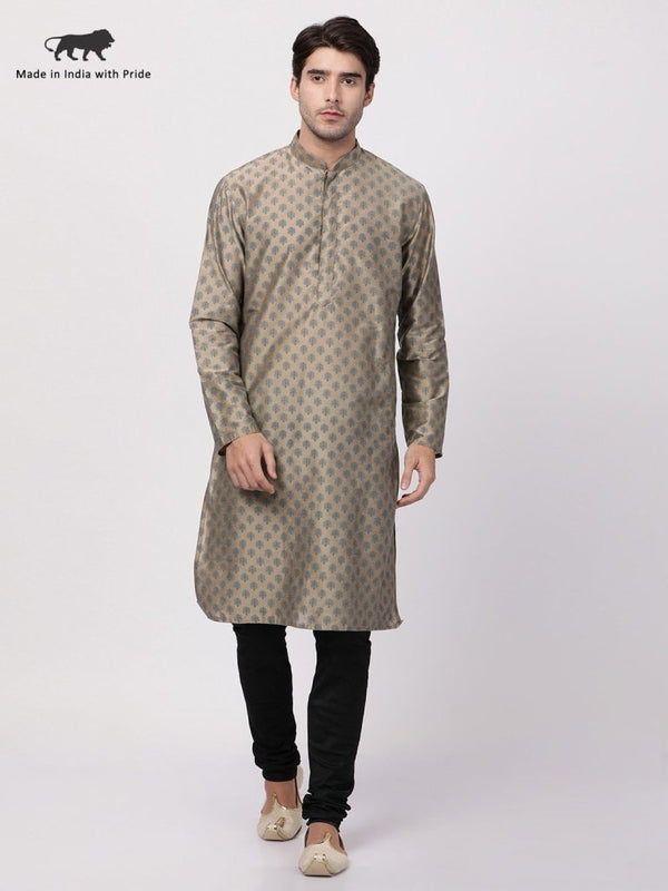 Men's Beige Cotton Silk Blend Kurta and Pyjama Set - Vastramay