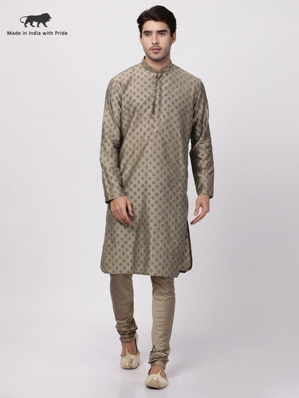 Men's Beige Cotton Silk Blend Kurta and Pyjama Set - Vastramay