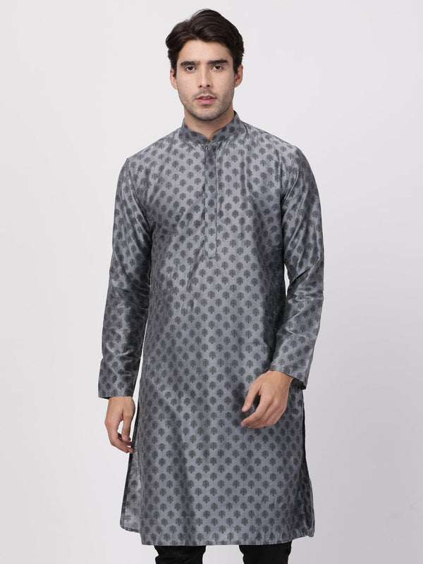 Men's Grey Cotton Silk Blend Kurta - Vastramay