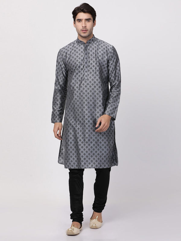 Men's Grey Cotton Silk Blend Kurta and Pyjama Set - Vastramay