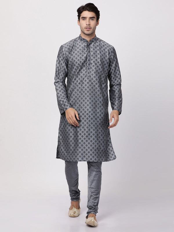 Men's Grey Cotton Silk Blend Kurta and Pyjama Set - Vastramay