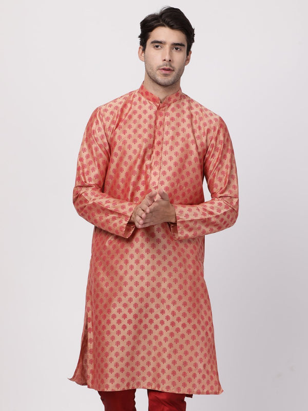 Men's Pink Cotton Silk Blend Kurta - Vastramay