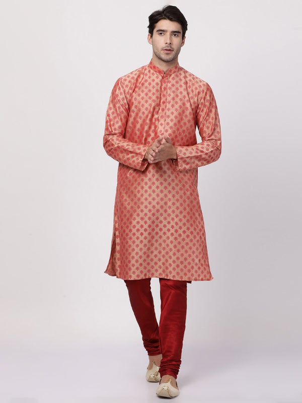 Men's Pink Cotton Silk Blend Kurta and Pyjama Set - Vastramay