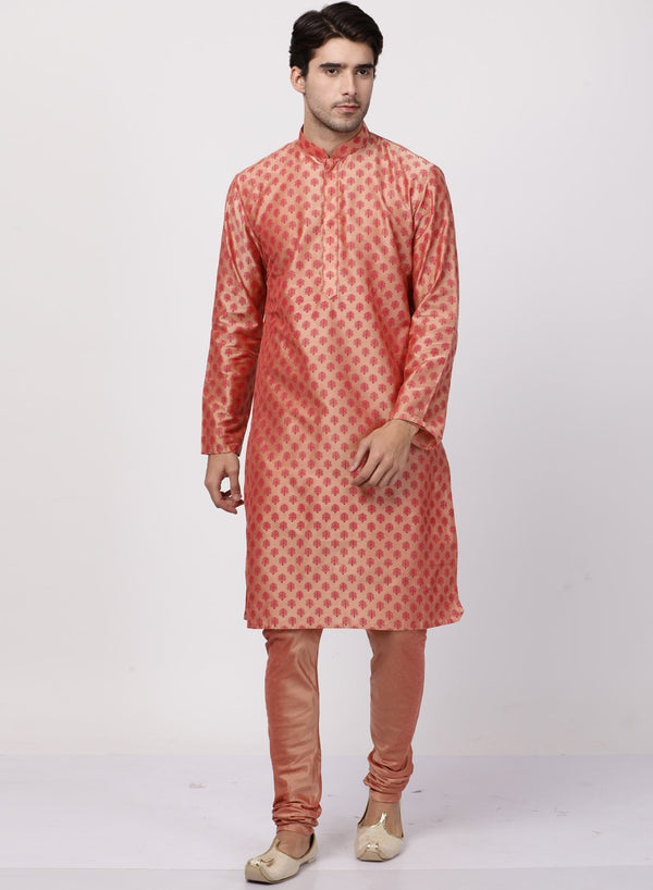 Men's Pink Cotton Silk Blend Kurta and Pyjama Set - Vastramay