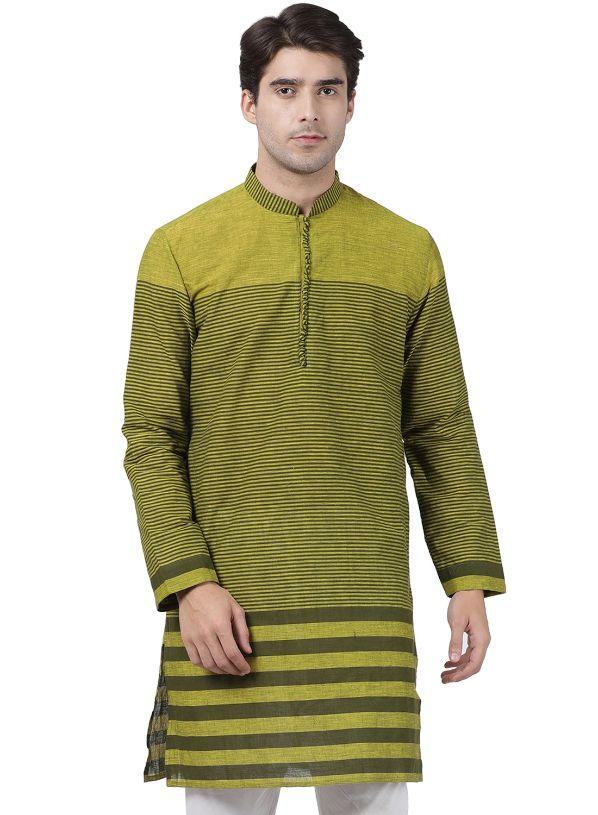 Men's Green Pure Cotton Kurta - Vastramay