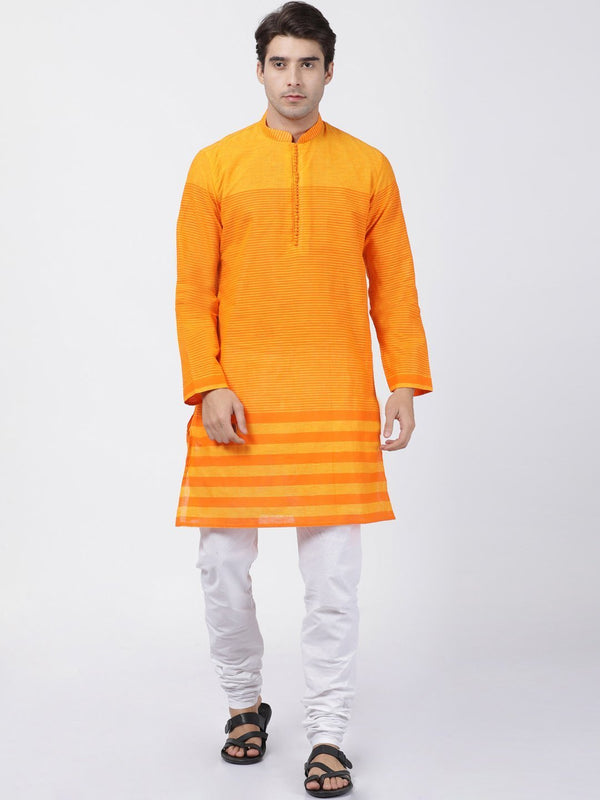 Men's Orange Pure Cotton Kurta and Pyjama Set - Vastramay