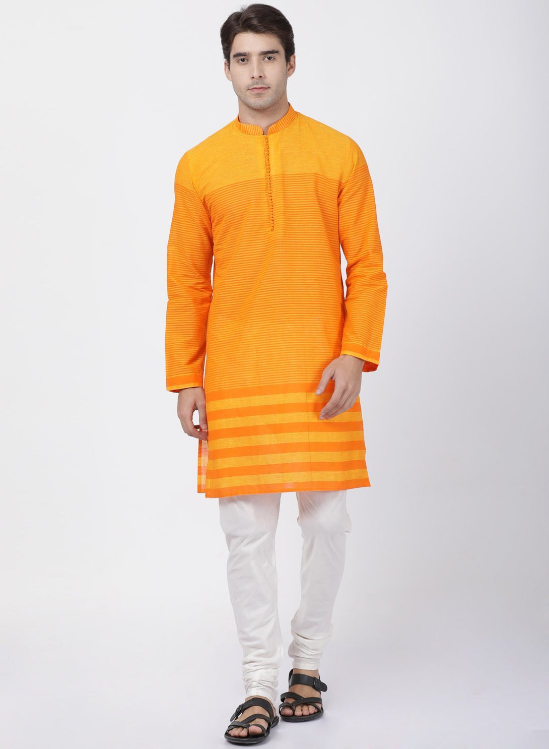 Men's Orange Pure Cotton Kurta and Pyjama Set