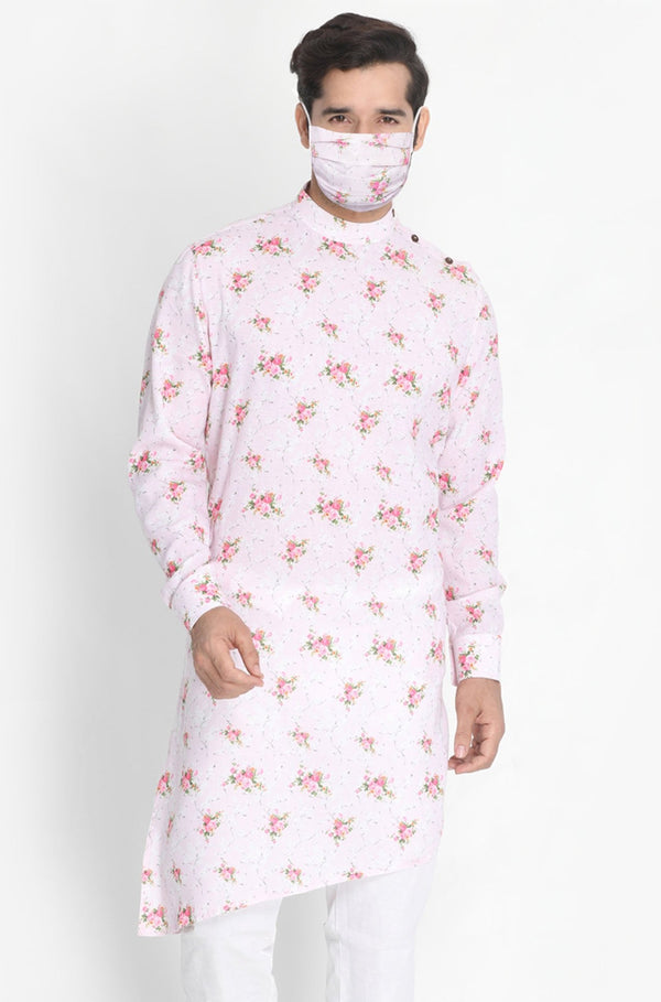 Men's Pink Linen Cotton Blend Kurta - Vastramay