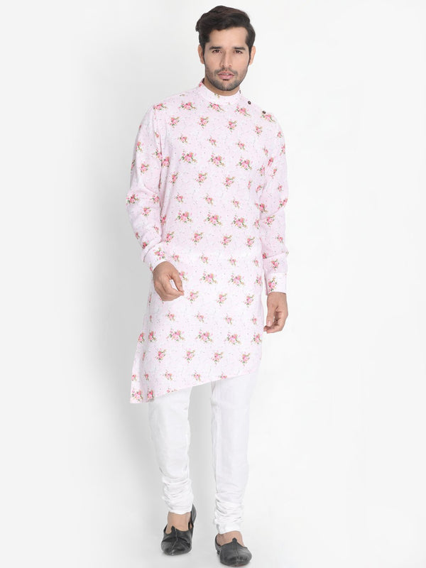 Men's Pink Linen Cotton Blend Kurta and Pyjama Set - Vastramay