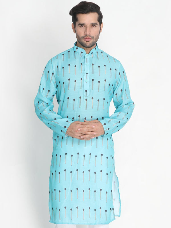 Men's Light Blue Cotton Blend Kurta - Vastramay