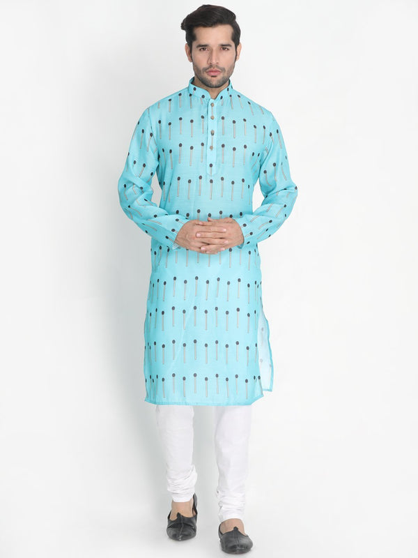 Men's Light Blue Cotton Kurta and Pyjama Set - Vastramay