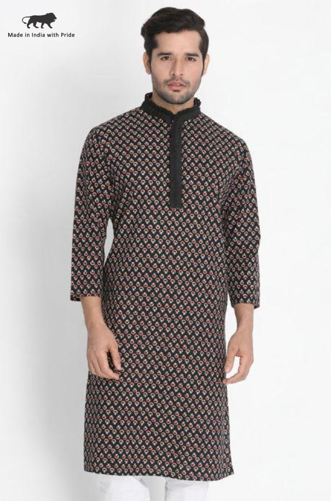 Men's Black Cotton Blend Kurta