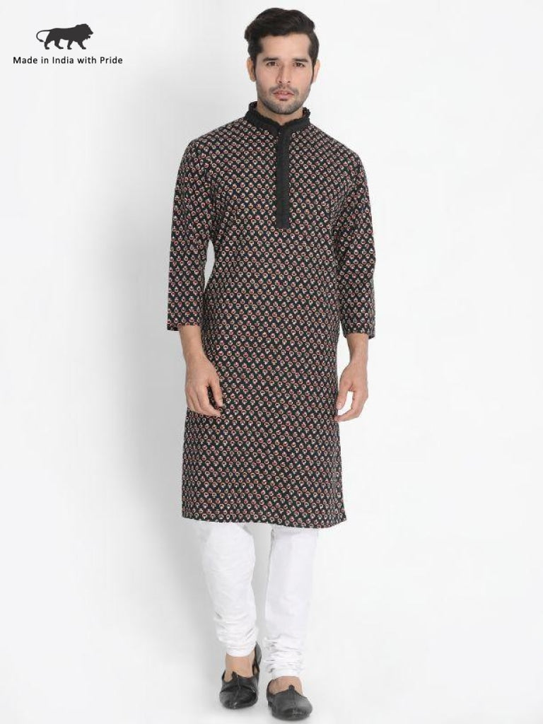 Men's Black Cotton Kurta and Pyjama Set