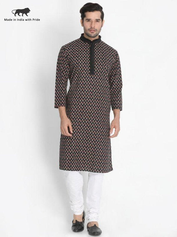 Men's Black Cotton Kurta and Pyjama Set - Vastramay