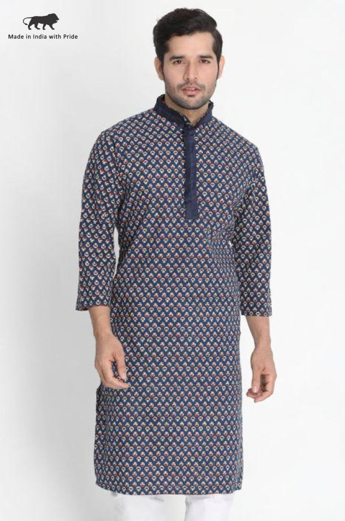 Men's Blue Cotton Kurta