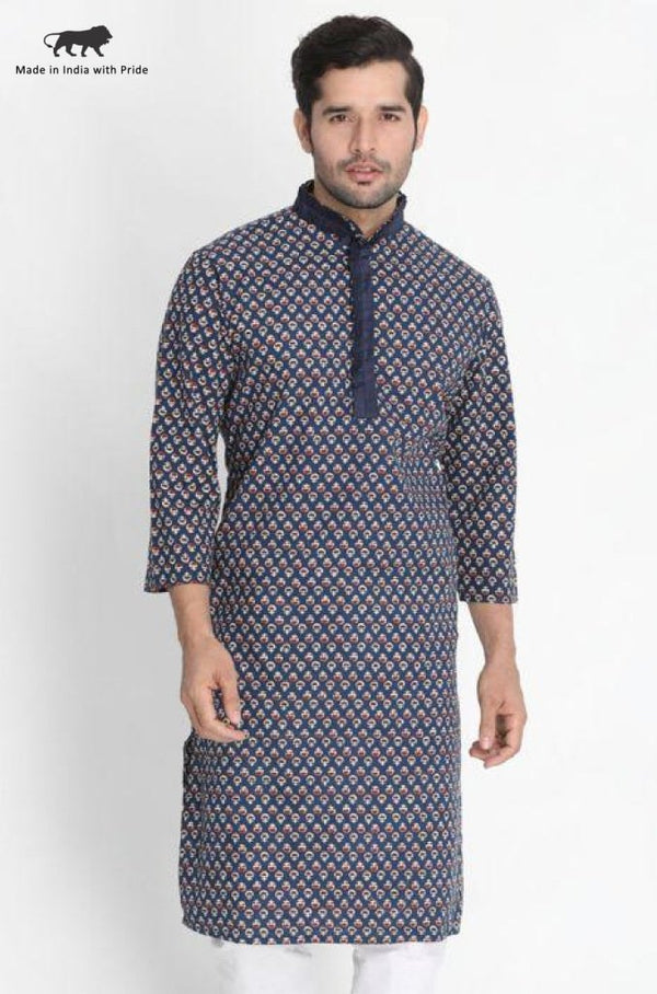 Men's Blue Cotton Kurta - Vastramay